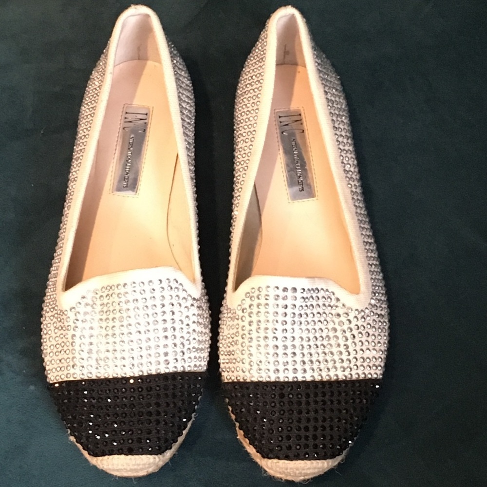 Black and white studded espadrilles flats